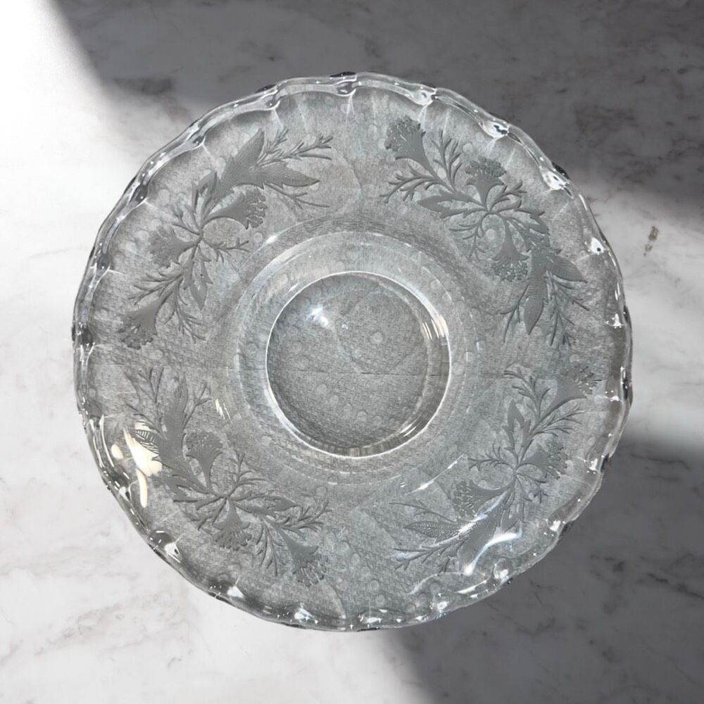 Mid Century Fostoria Heather Etched Crystal Saucer 6”